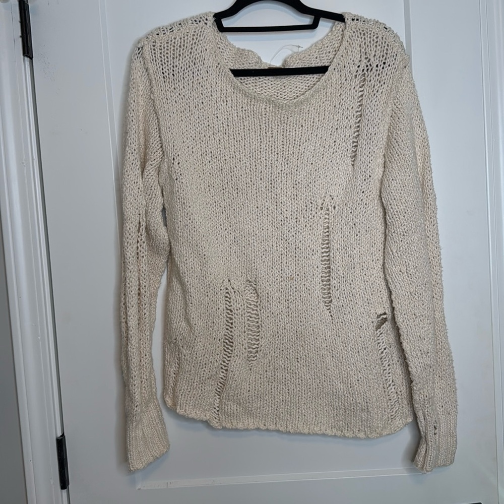Free People 100% Cotton Distressed Cream Sweater - XS‎